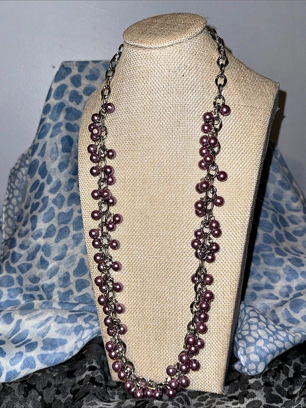 Purple Beaded Necklace & Earrings Like New